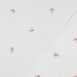 Musselin Bestickt Schmetterlinge - weiss/lila