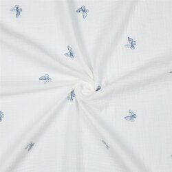 Musselin Bestickt Schmetterlinge - weiss/blau