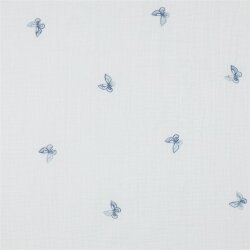 Musselin Bestickt Schmetterlinge - weiss/blau