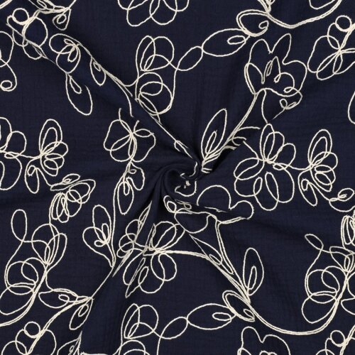 Musselin Bestickt Blumen - dunkelblau