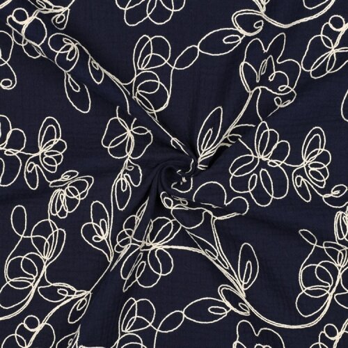 Musselin Bestickt Blumen - dunkelblau