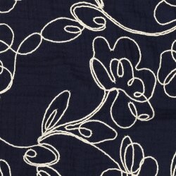 Musselin Bestickt Blumen - dunkelblau