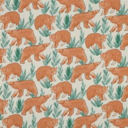 French Terry Bären im Gras - cremebeige