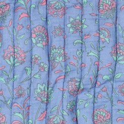 Steppstoff Musselin Blumenranken 2-Seitig - hellblau/mint