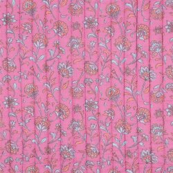 Steppstoff Musselin Blumenranken 2-Seitig- fuchsia/hellblau