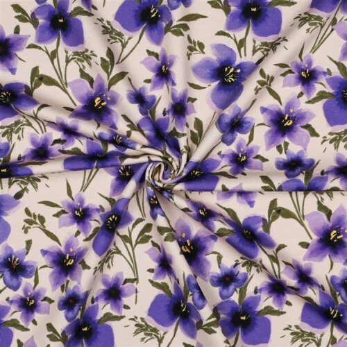 French Terry lila Bume - altweiß