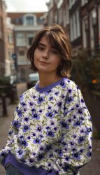 French Terry lila Bume - altweiß