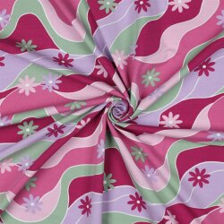 Baumwolljersey bunte Blumenwellen - pink