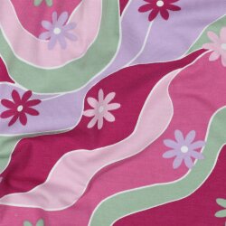 Baumwolljersey bunte Blumenwellen - pink