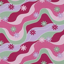Baumwolljersey bunte Blumenwellen - pink