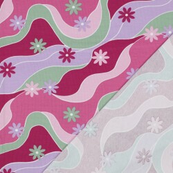Baumwolljersey bunte Blumenwellen - pink