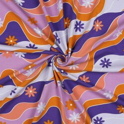 Baumwolljersey bunte Blumenwellen - flieder