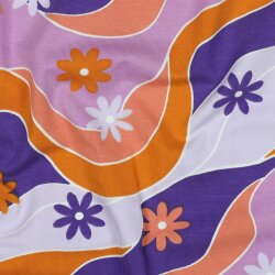 Baumwolljersey bunte Blumenwellen - flieder