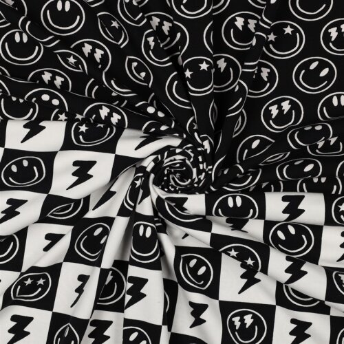 Baumwolljersey Smileys - schwarz
