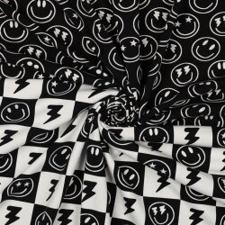 Baumwolljersey Smileys und Blitze - schwarz