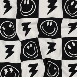 Baumwolljersey Smileys und Blitze - schwarz