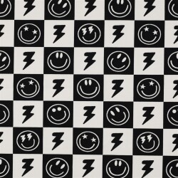 Baumwolljersey Smileys und Blitze - schwarz