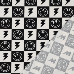 Baumwolljersey Smileys und Blitze - schwarz