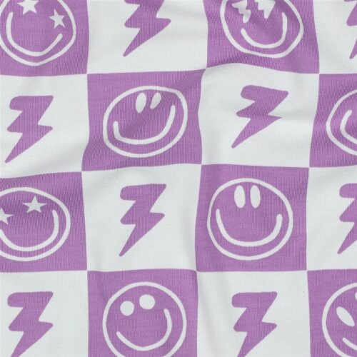 Baumwolljersey Smileys und Anker -softlavendel