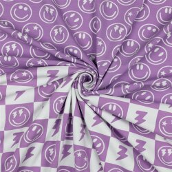 Baumwolljersey Smileys und Blitze - softlavendel