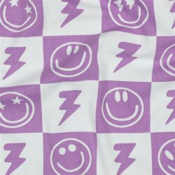 Baumwolljersey Smileys und Blitze - softlavendel