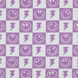 Baumwolljersey Smileys und Blitze - softlavendel