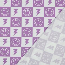 Baumwolljersey Smileys und Blitze - softlavendel