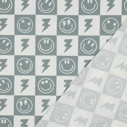 Baumwolljersey Smileys und Blitze - salbei