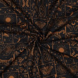 Baumwollpopeline Boho Zeichen - schwarz