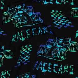 Baumwolljersey Digital Rennwagen - dunkelblau