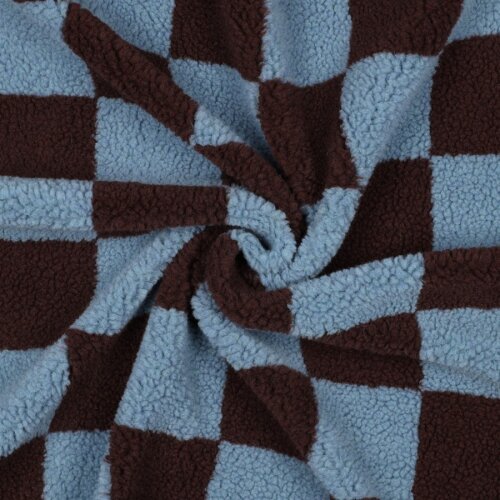 Teddystoff Karo - braunrot/hellblau