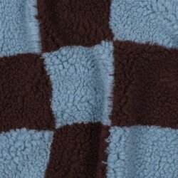 Teddystoff Karo - braunrot/hellblau