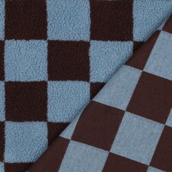 Teddystoff Karo - braunrot/hellblau