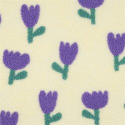 Teddystoff Blumen - altweiss