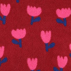 Teddystoff Blumen - dunkelrot