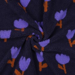Teddystoff Blumen - dunkelblau