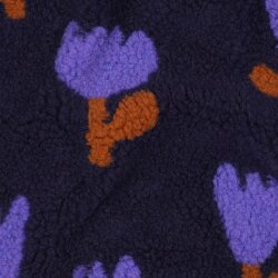 Teddystoff Blumen - dunkelblau