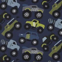 Baumwollpopeline Digital Monstertrucks - dunkelblau