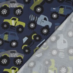 Baumwollpopeline Digital Monstertrucks - dunkelblau