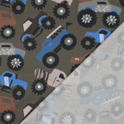 Baumwollpopeline Digital Monstertrucks- dunkeloliv