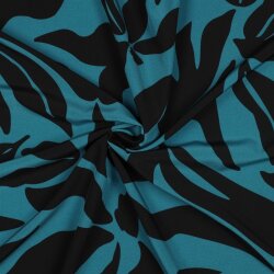 Polyesterjersey Blätter - petrolblau