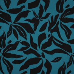 Polyesterjersey Blätter - petrolblau