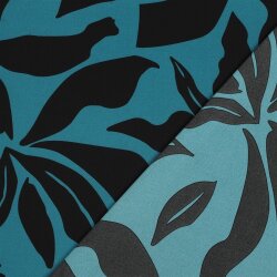 Polyesterjersey Blätter - petrolblau