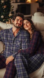 Baumwollflanell Karomuster - dunkelblau