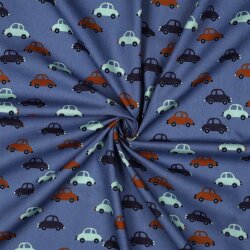 Baumwollpopeline bunte Autos - jeansblau