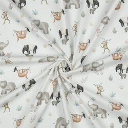 Baumwollpopeline Digital süße Safari Tiere -...