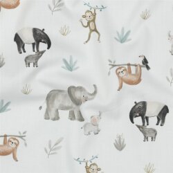 Baumwollpopeline Digital süße Safari Tiere -...