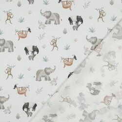 Baumwollpopeline Digital süße Safari Tiere - altweiss
