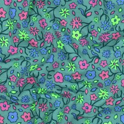 Baumwolljersey Neon Blümchen - dunkelmint