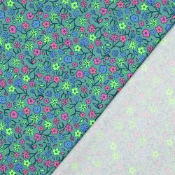 Baumwolljersey Neon Blümchen - dunkelmint